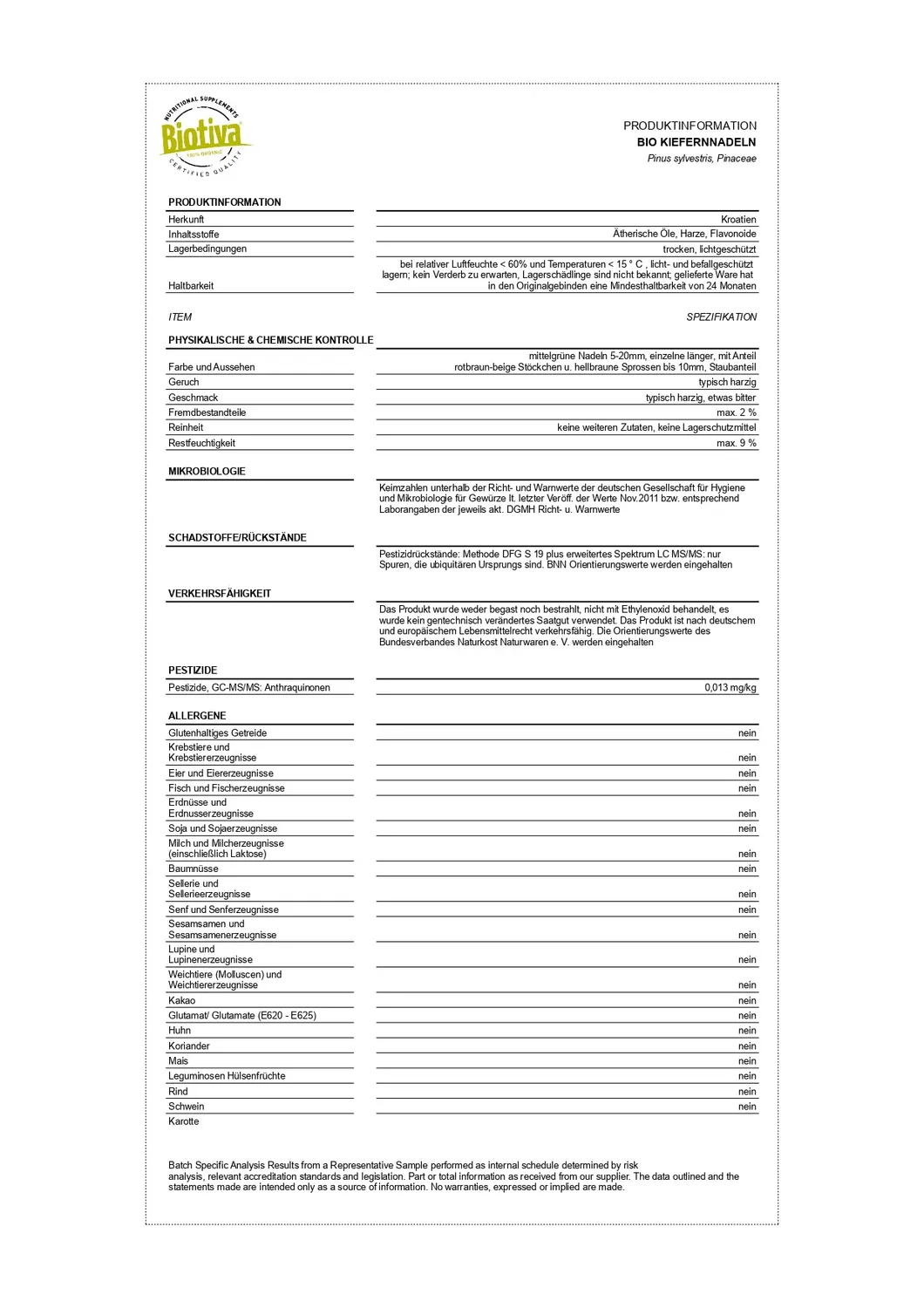 Biotiva Kiefernnadeltee Bio waldig