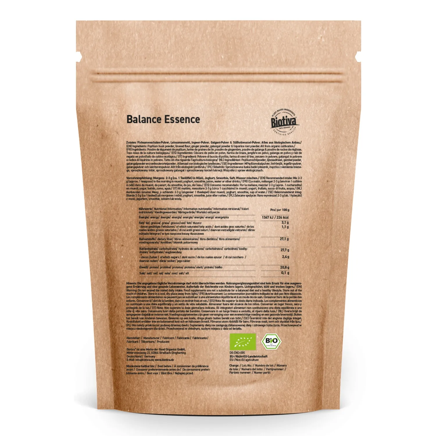 Biotiva Balance Essence Pulver Bio 250g ballaststoffreich