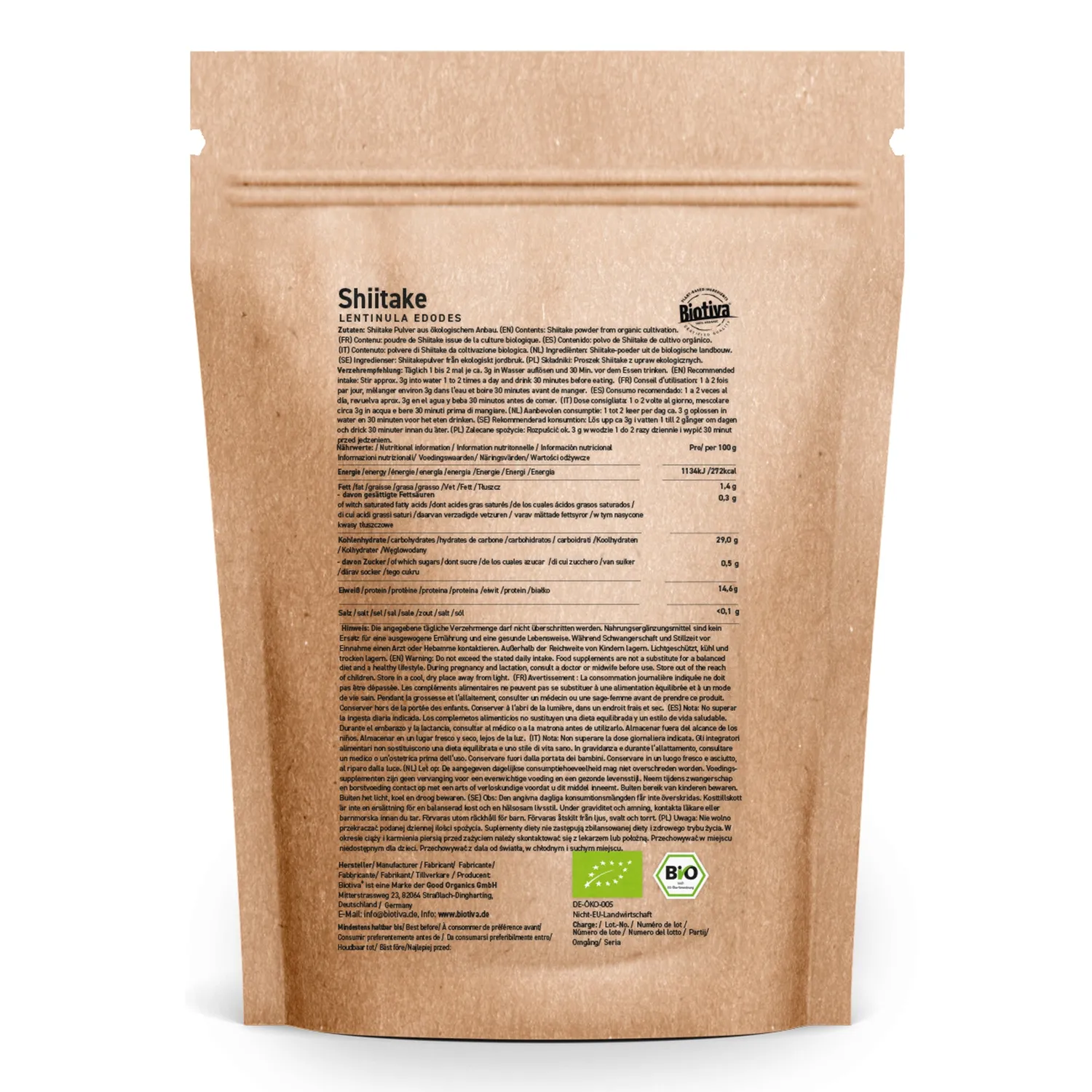 Biotiva Shiitake Bio Pulver naturrein