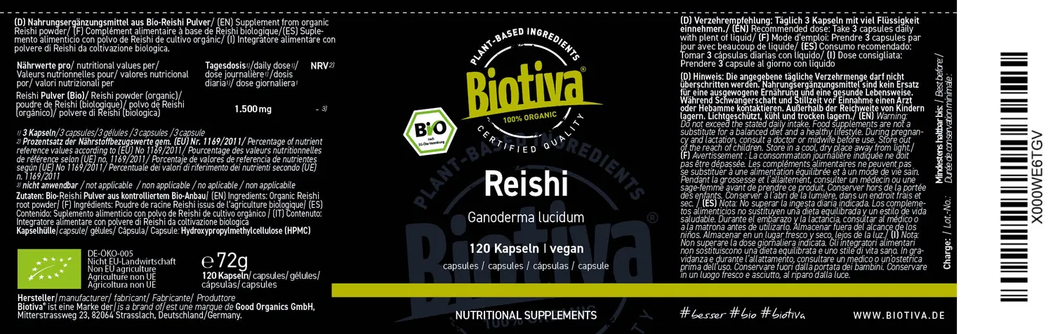 Biotiva Reishi Bio Kapseln vegan