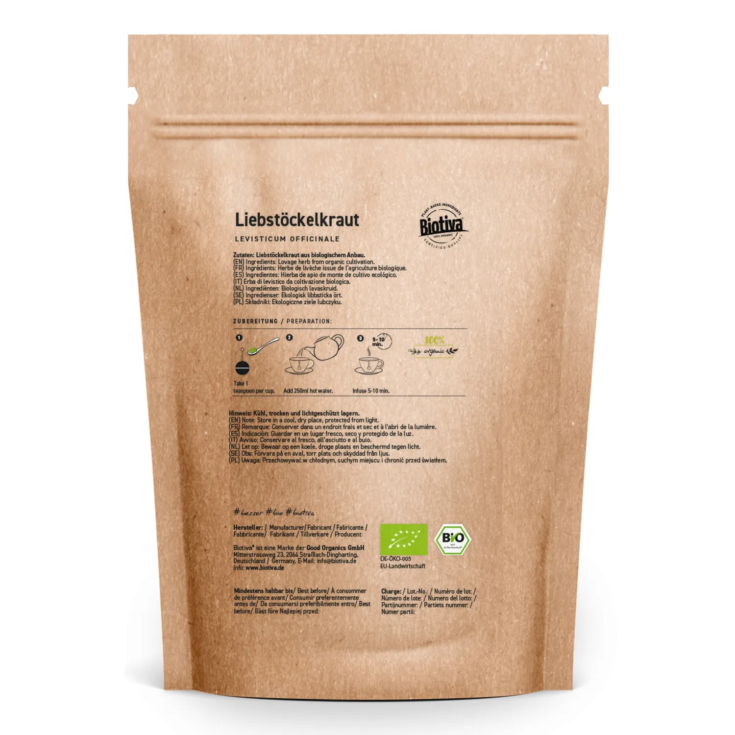Biotiva Liebstöckelkraut gerebelt Gewürz Bio 250g würzig