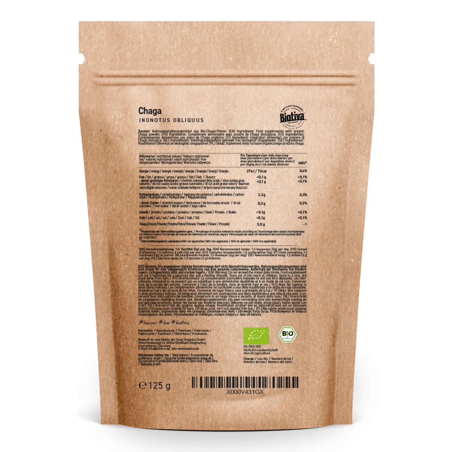 Biotiva Chaga Pilz Pulver Bio naturrein