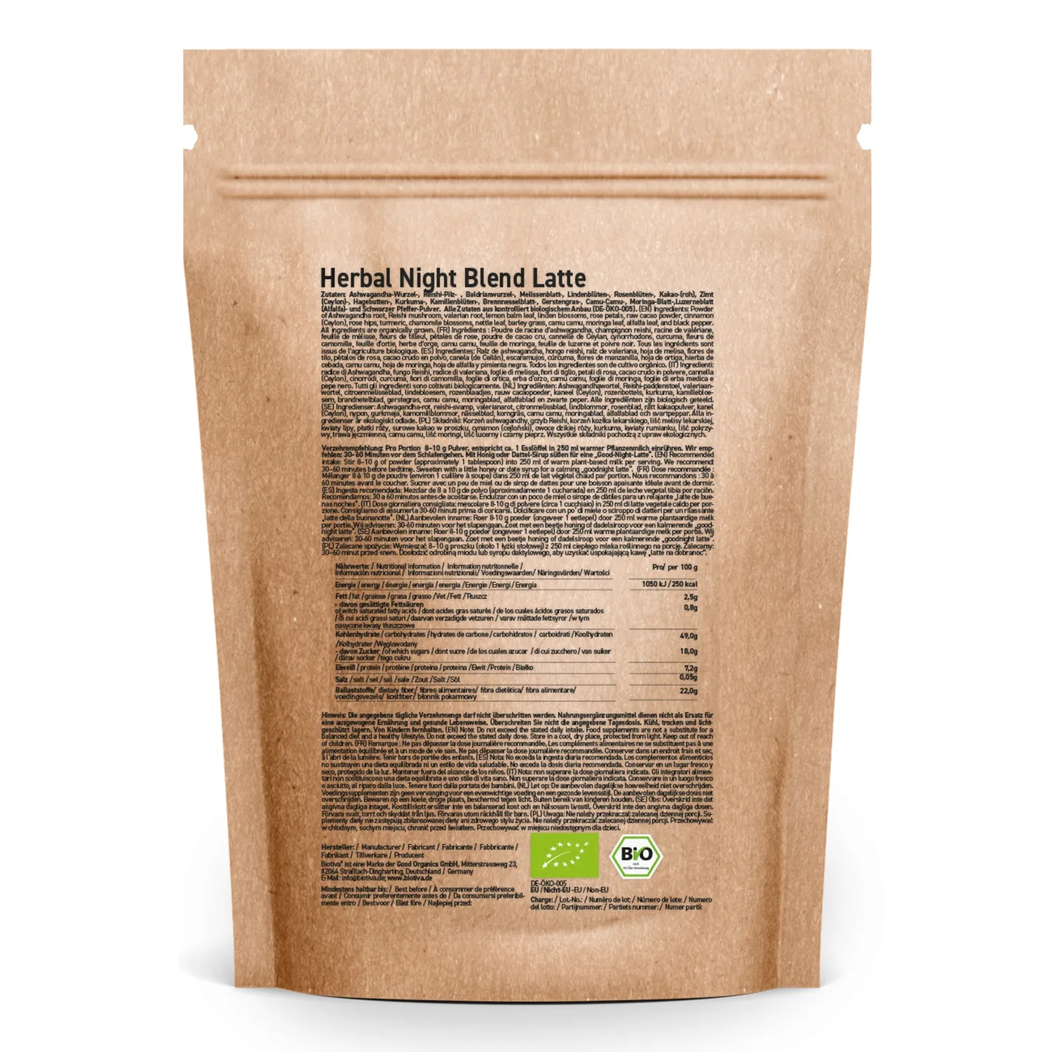 Biotiva Herbal Night Blend Latte Pulver 180g bio