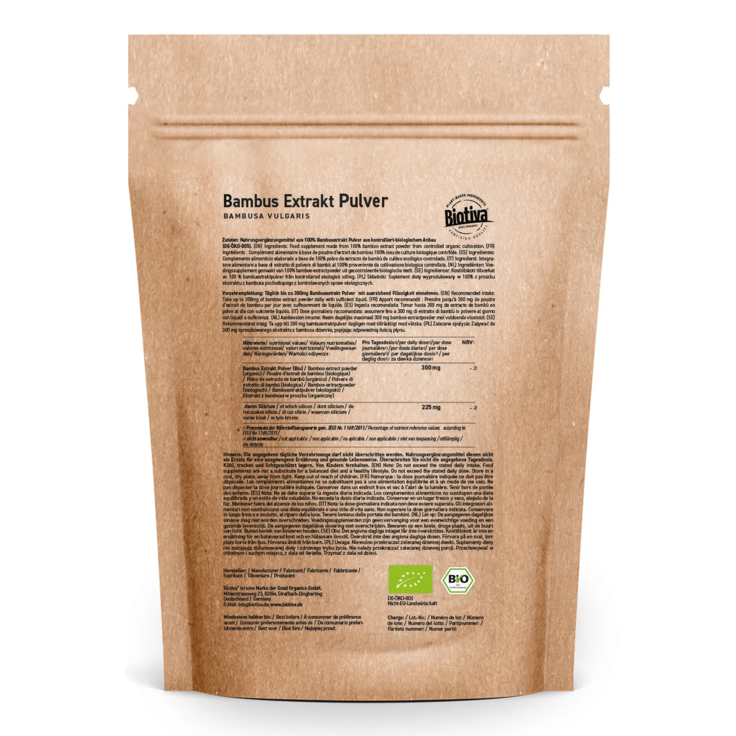 Biotiva Bambusextrakt Pulver Bio Siliziumpulver 100g 75%