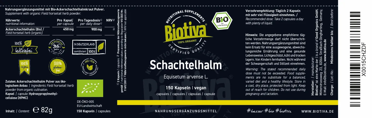 Biotiva Schachtelhalmkraut Bio Kapseln 150 St vegan