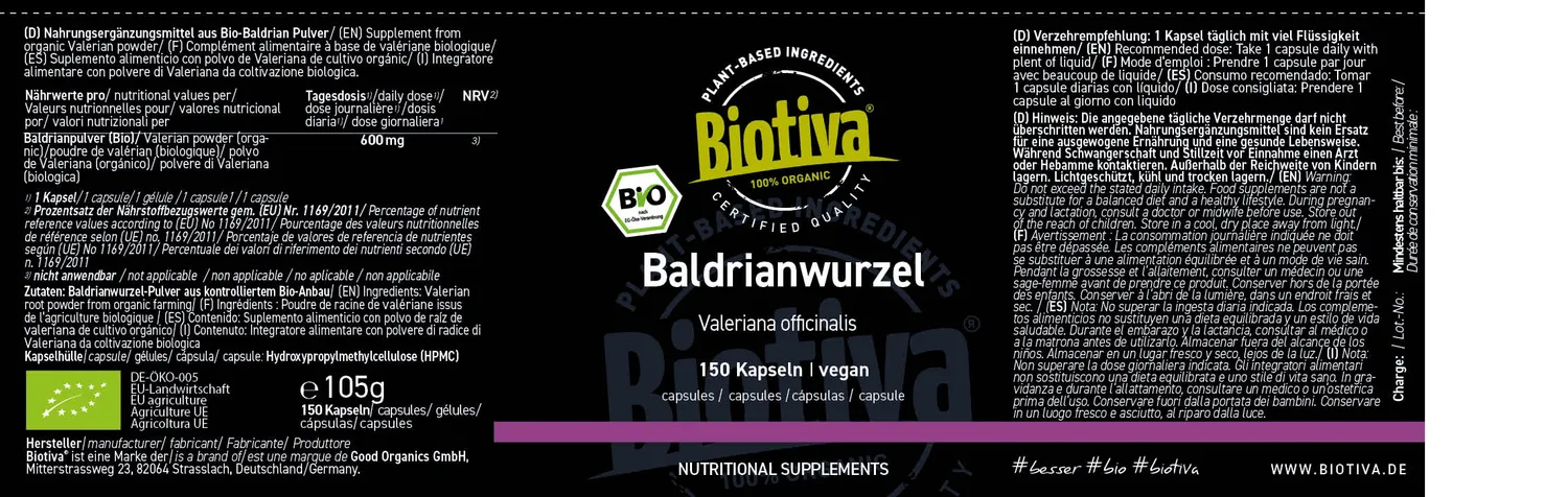 Biotiva Baldrian Bio Kapseln vegan