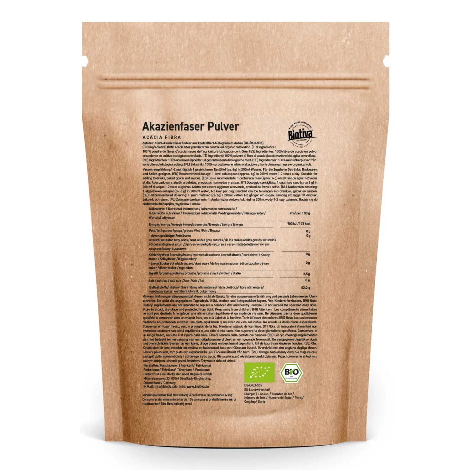 Biotiva Akazienfaser Pulver Bio geschmacksneutral