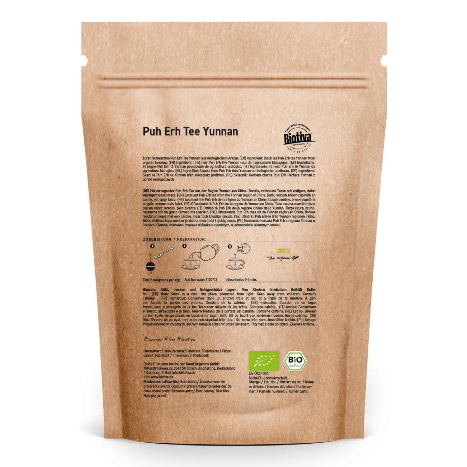 Biotiva Puh-Erh Tee Bio 100g Schwarztee China