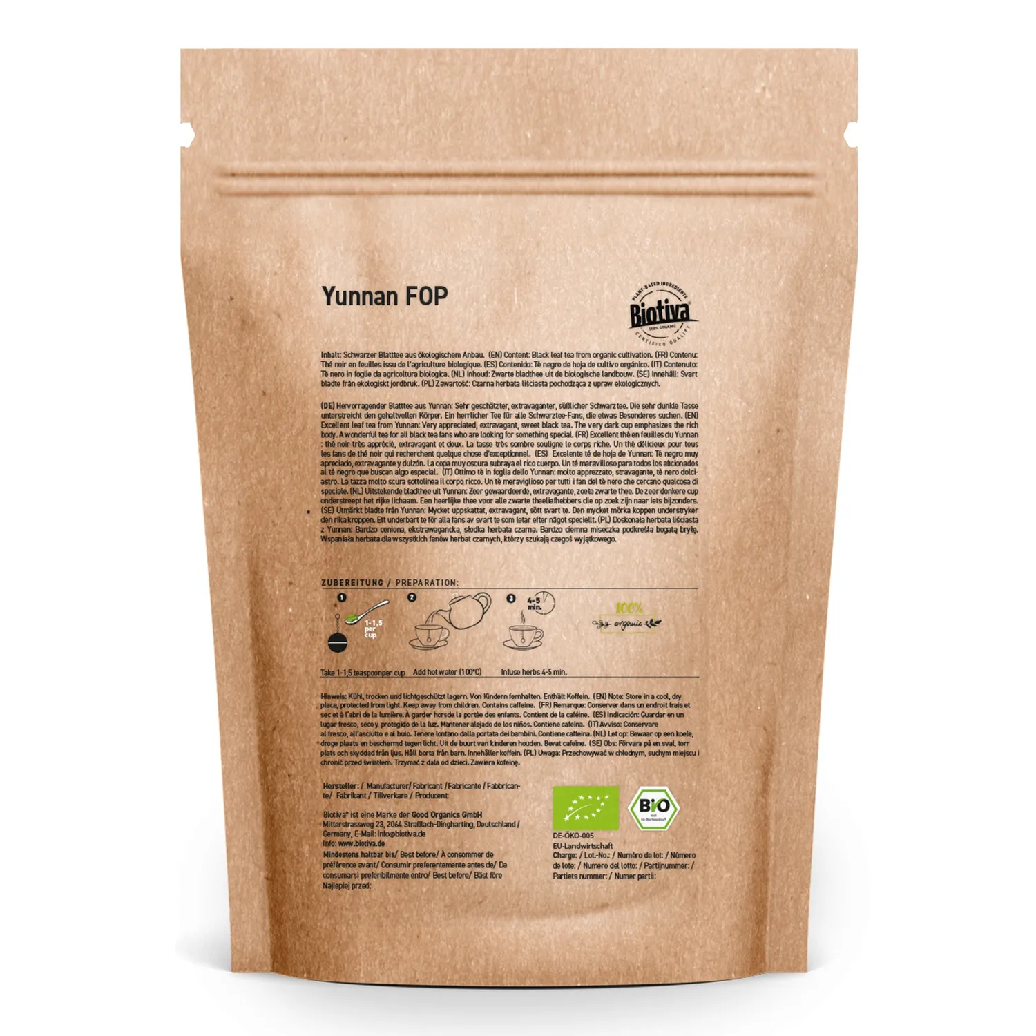Biotiva Yunnan FOP Schwarztee Bio 100g süsslich