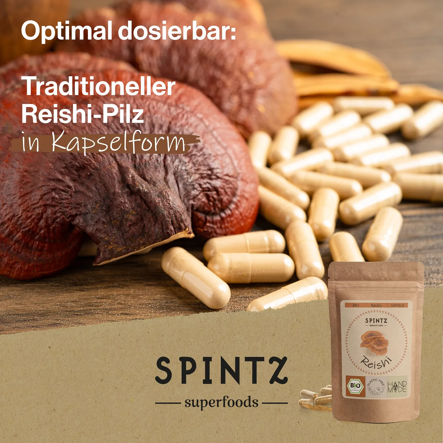 SPINTZ Bio Reishi Pilz Kapseln Fruchtkörper