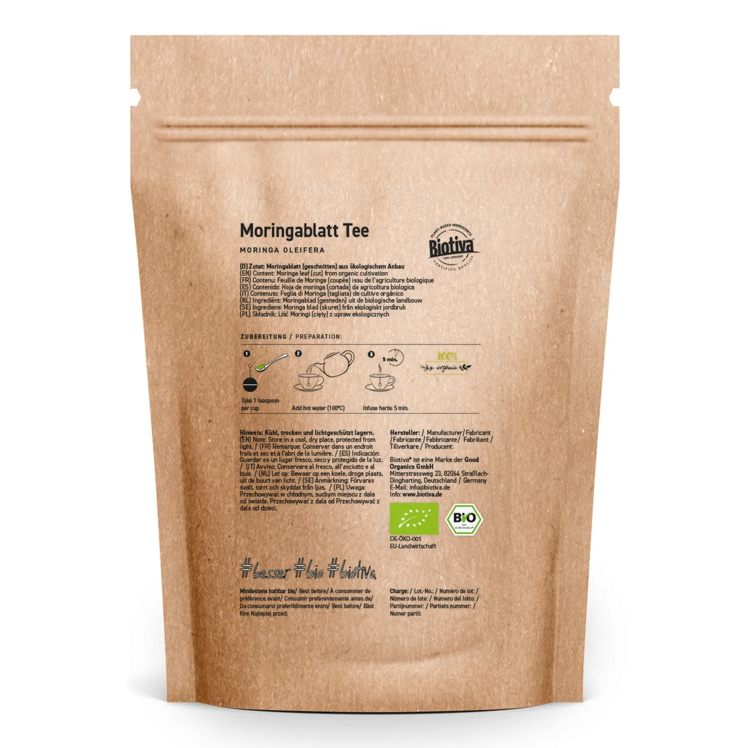 Biotiva Moringa Tee Bio 100g mild malzig