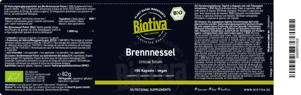 Biotiva Brennnesselblätter Kapseln vegan
