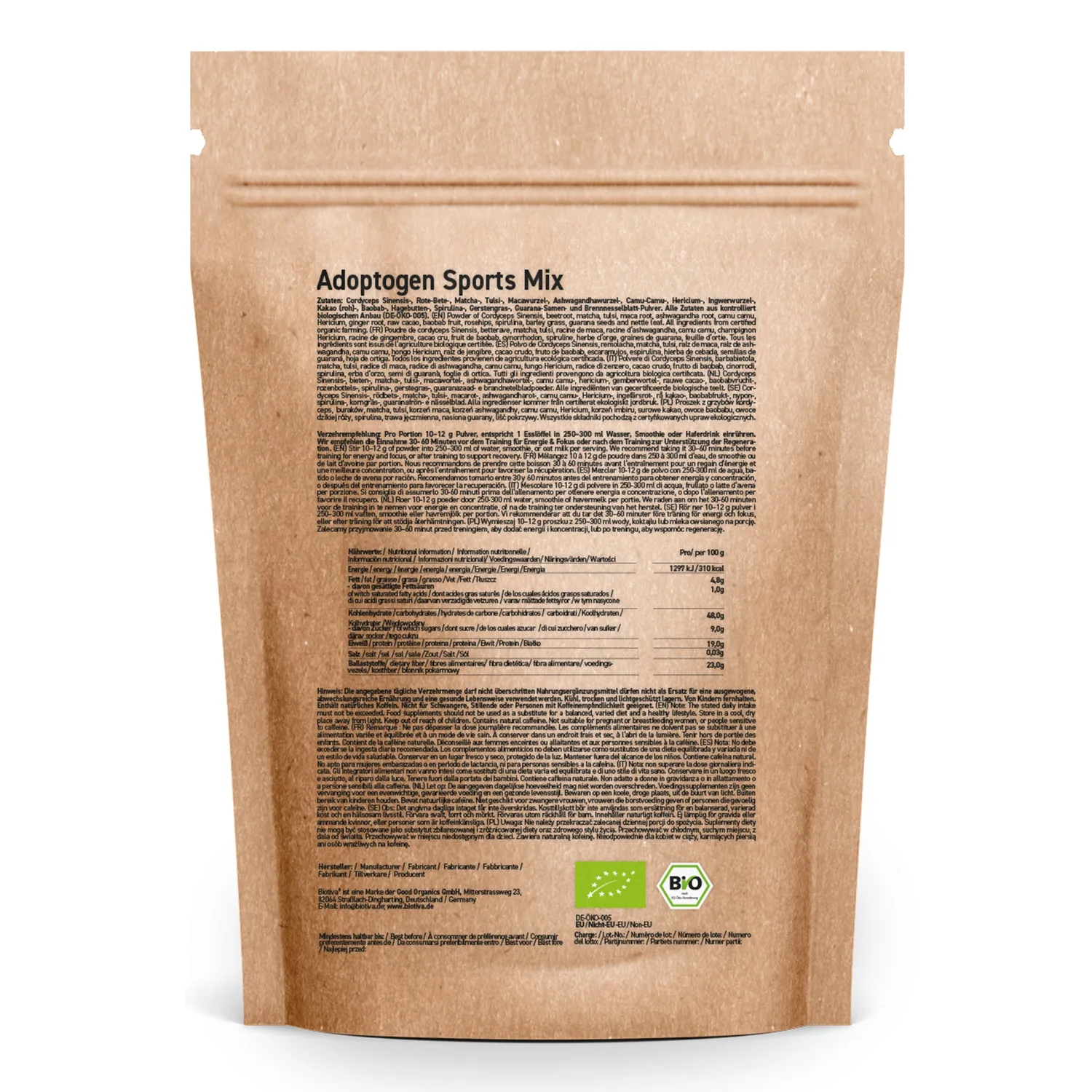 Biotiva Adoptogen Sports Mix Bio Pulver 300g koffeinhaltig