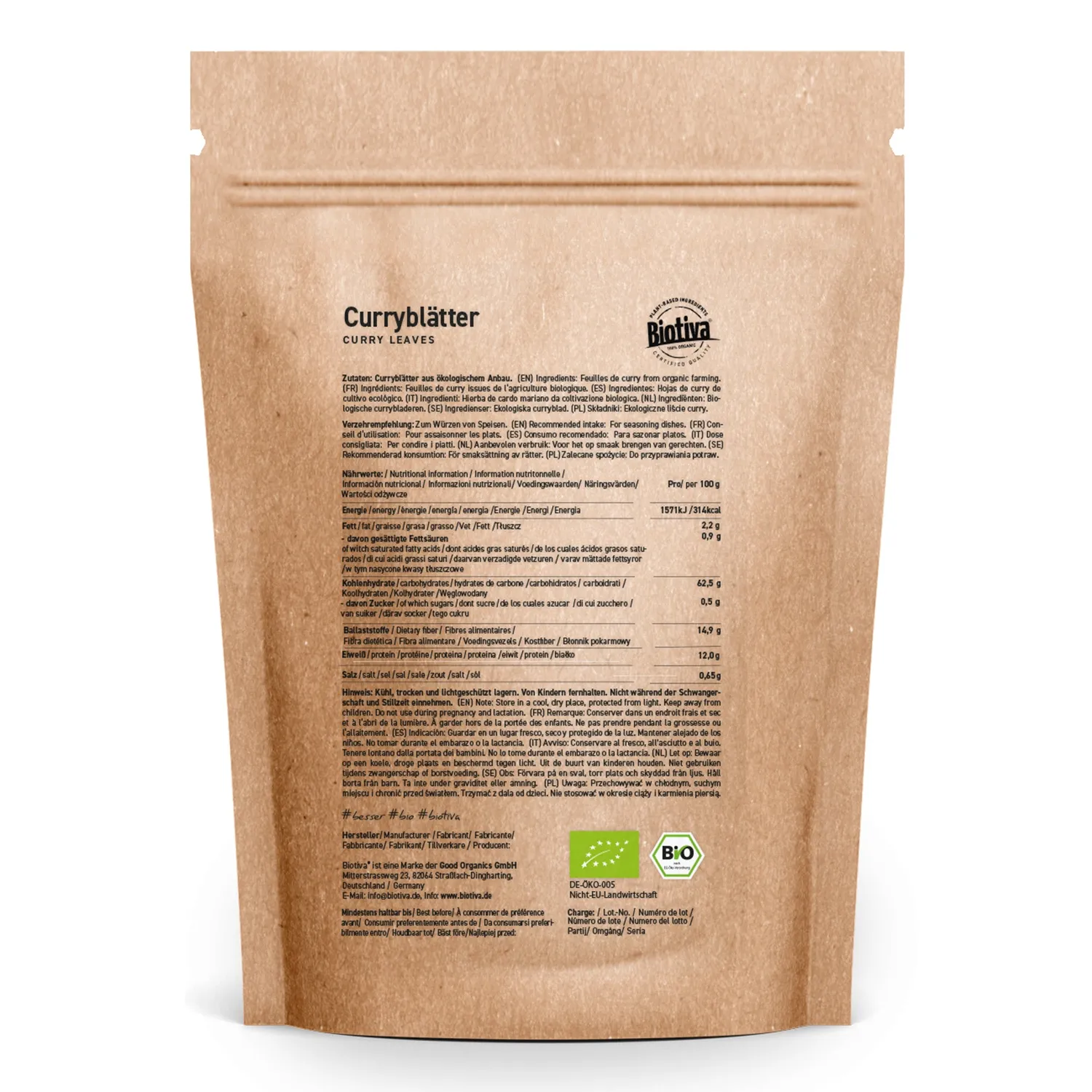Biotiva Curryblätter ganz Gewürz Bio aromatisch-scharf