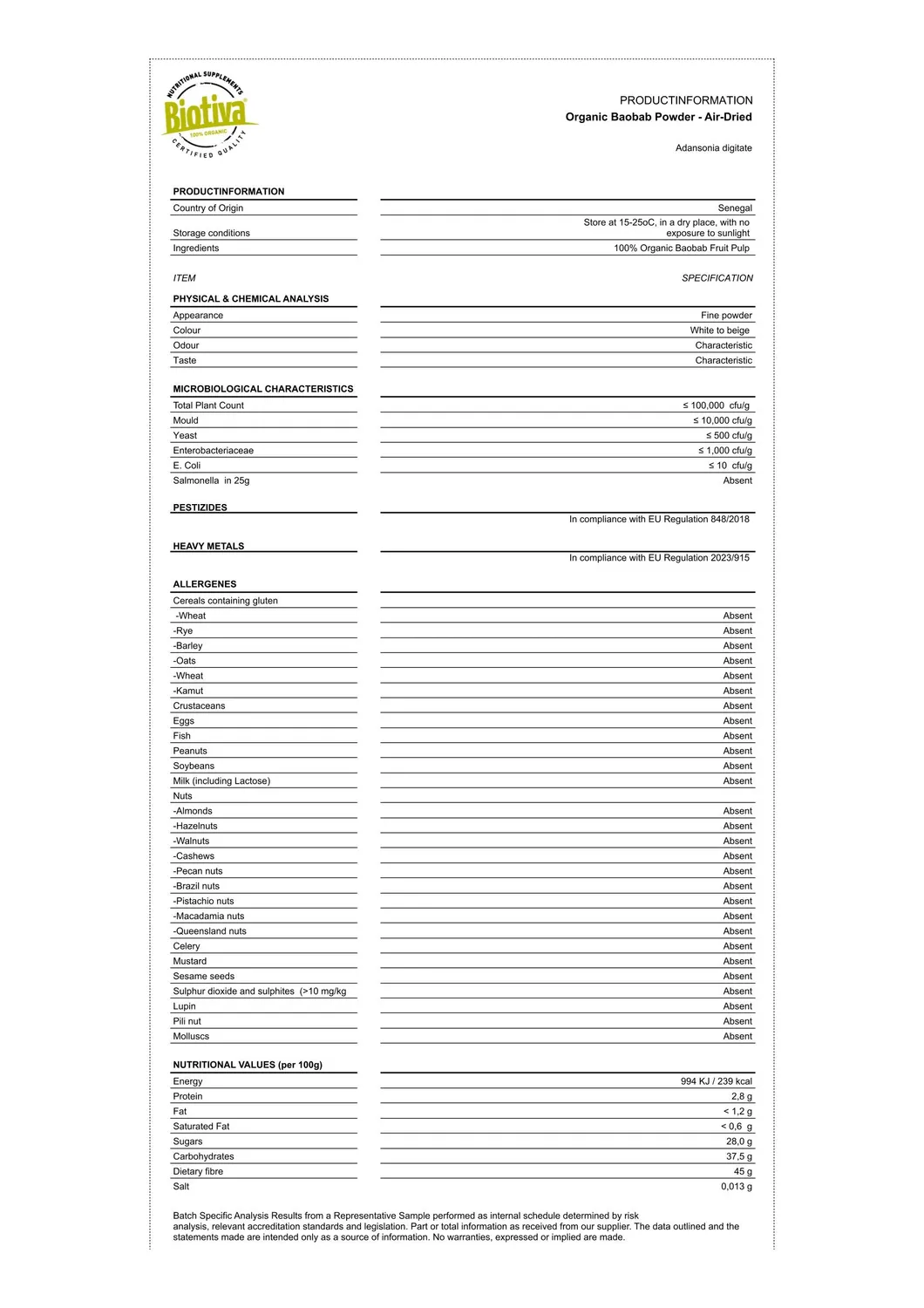 Biotiva Baobab Pulver Bio