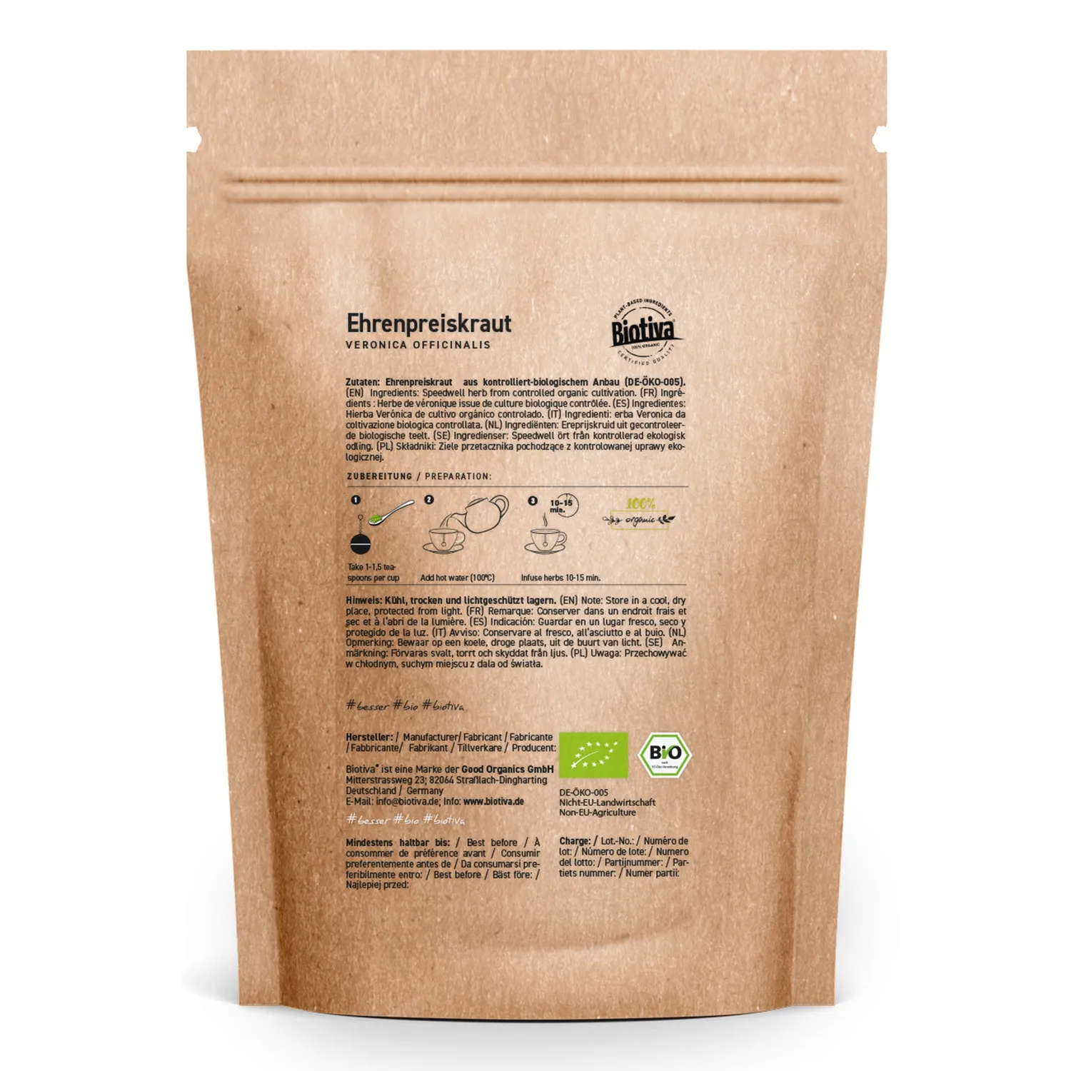 Biotiva Ehrenpreiskraut Tee Bio geschnitten