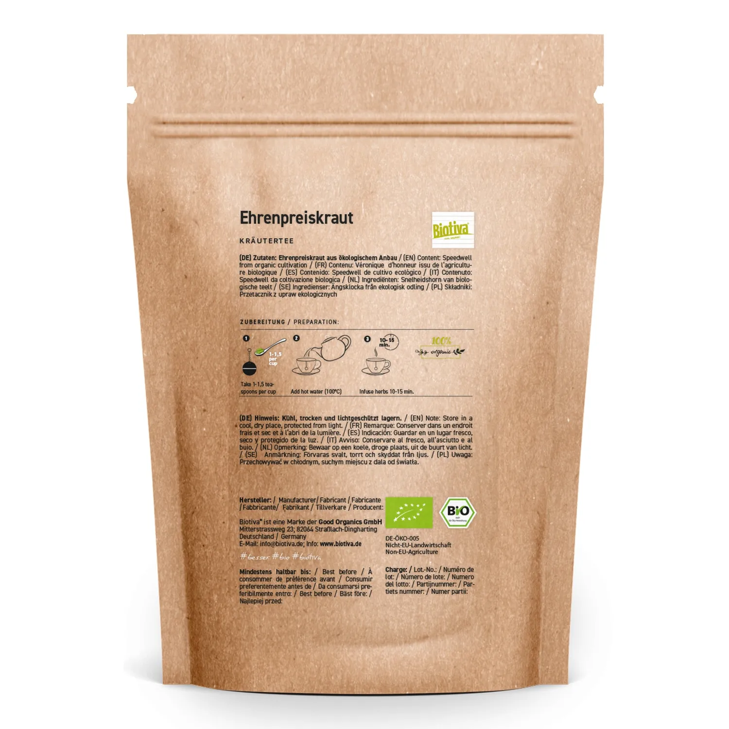 Biotiva Ehrenpreiskraut Tee Bio geschnitten
