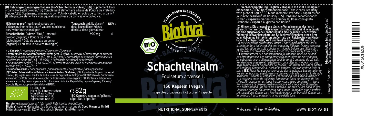 Biotiva Schachtelhalmkraut Bio Kapseln 150 St vegan