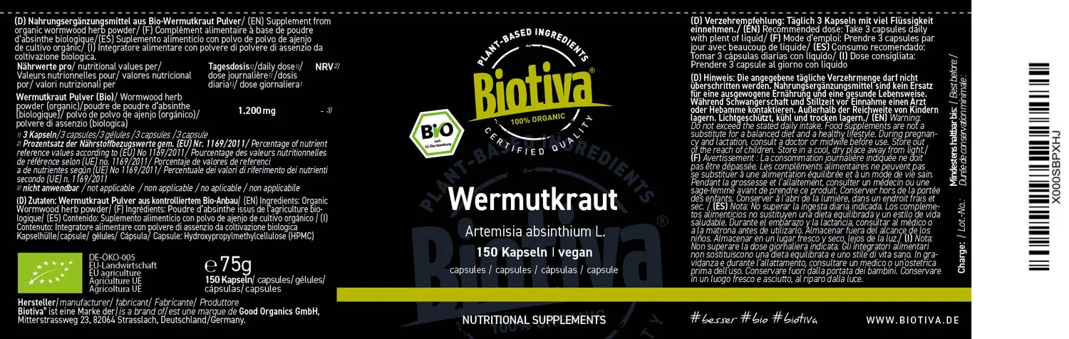 Biotiva Wermutkraut Kapseln Bio bitter