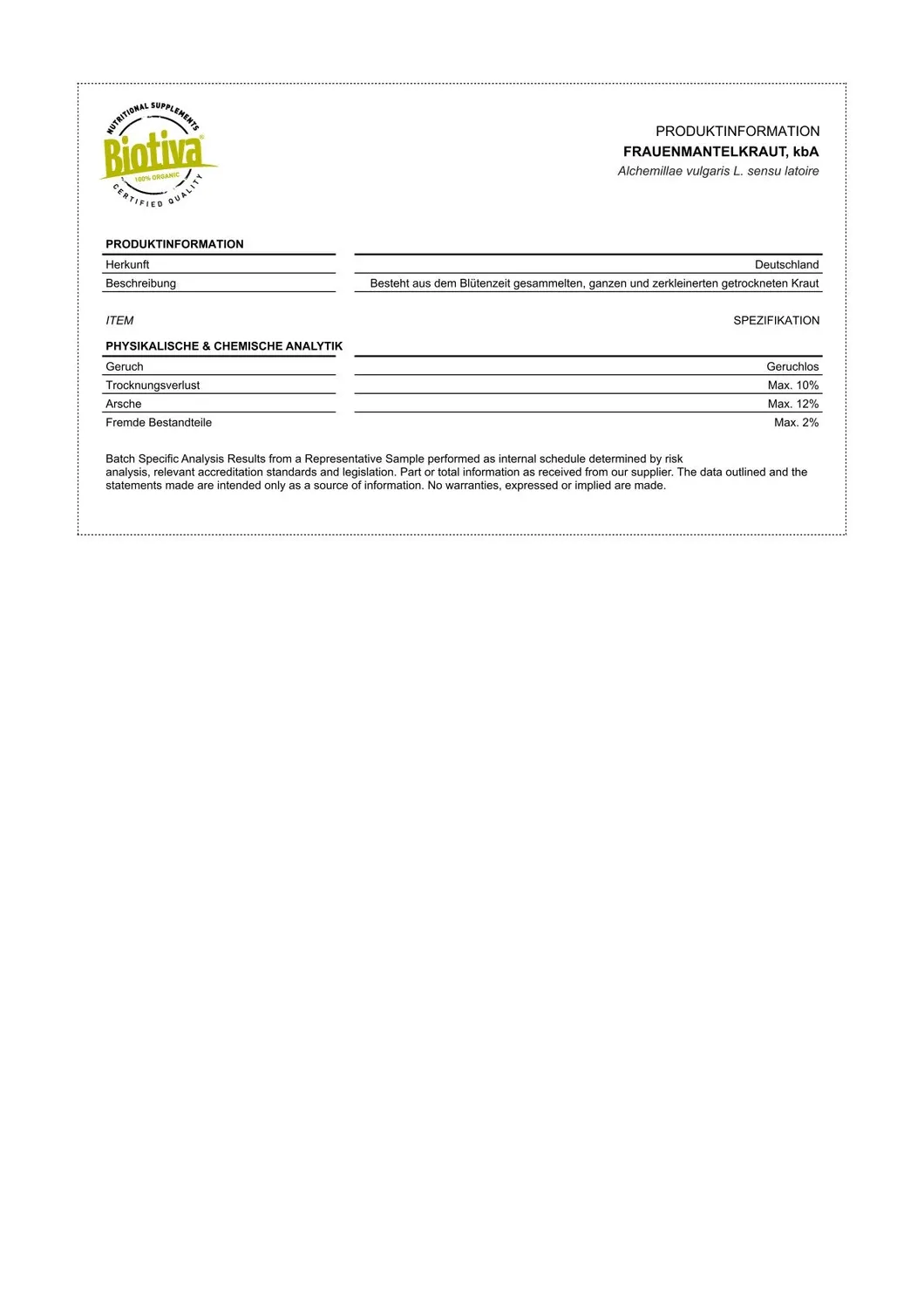 Biotiva Frauenmantelkraut Tee Bio