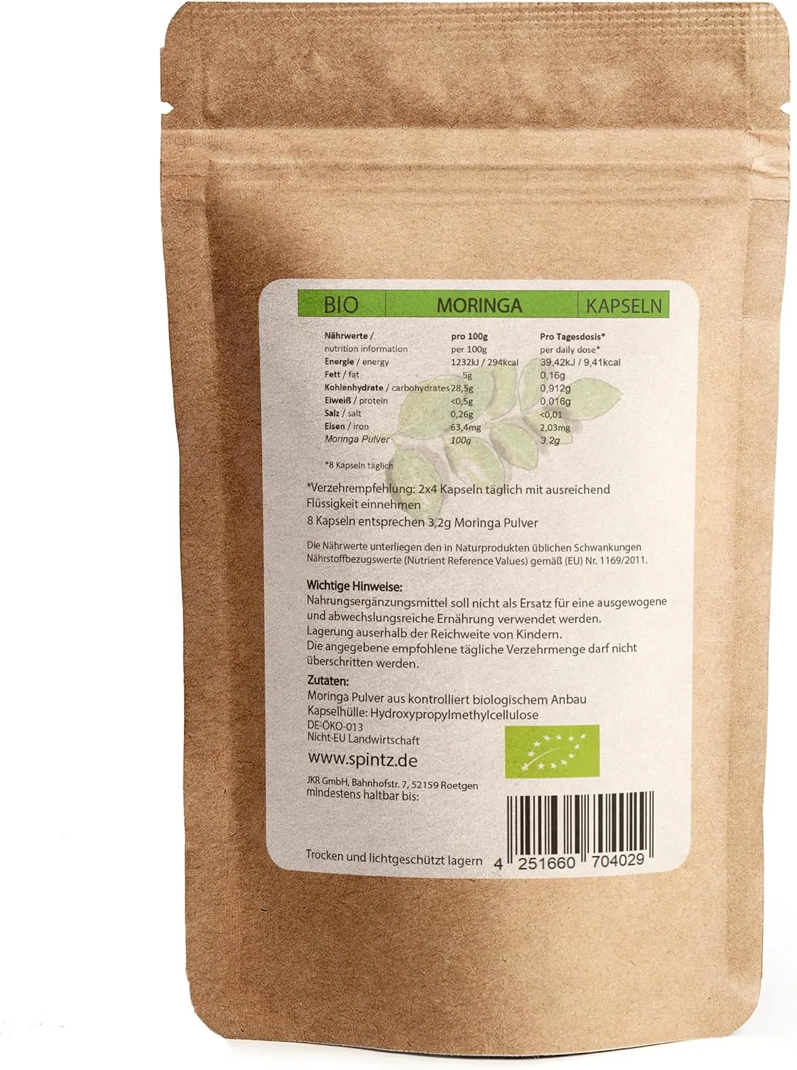 SPINTZ Bio Moringa Kapseln Blattpulver