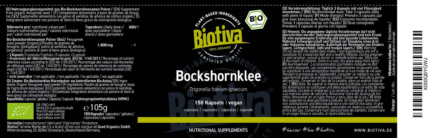 Biotiva Bockshornklee Samen Kapseln Bio vegan