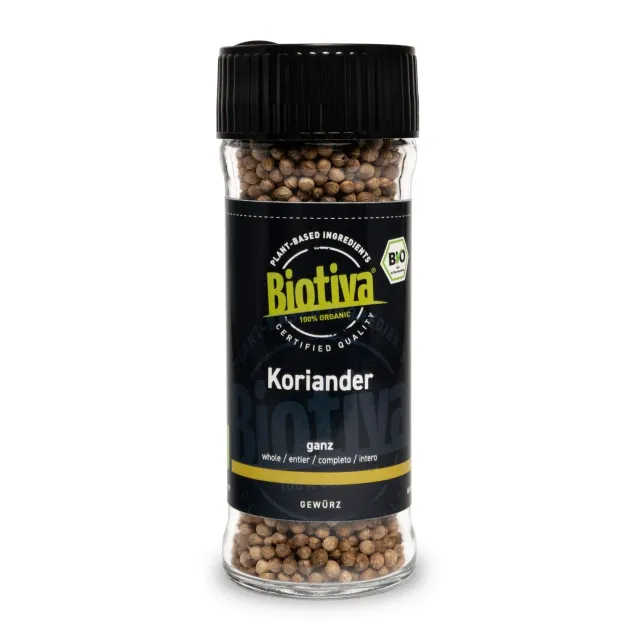 Biotiva Koriander ganz Bio Gewürz im Glasstreuer 30g