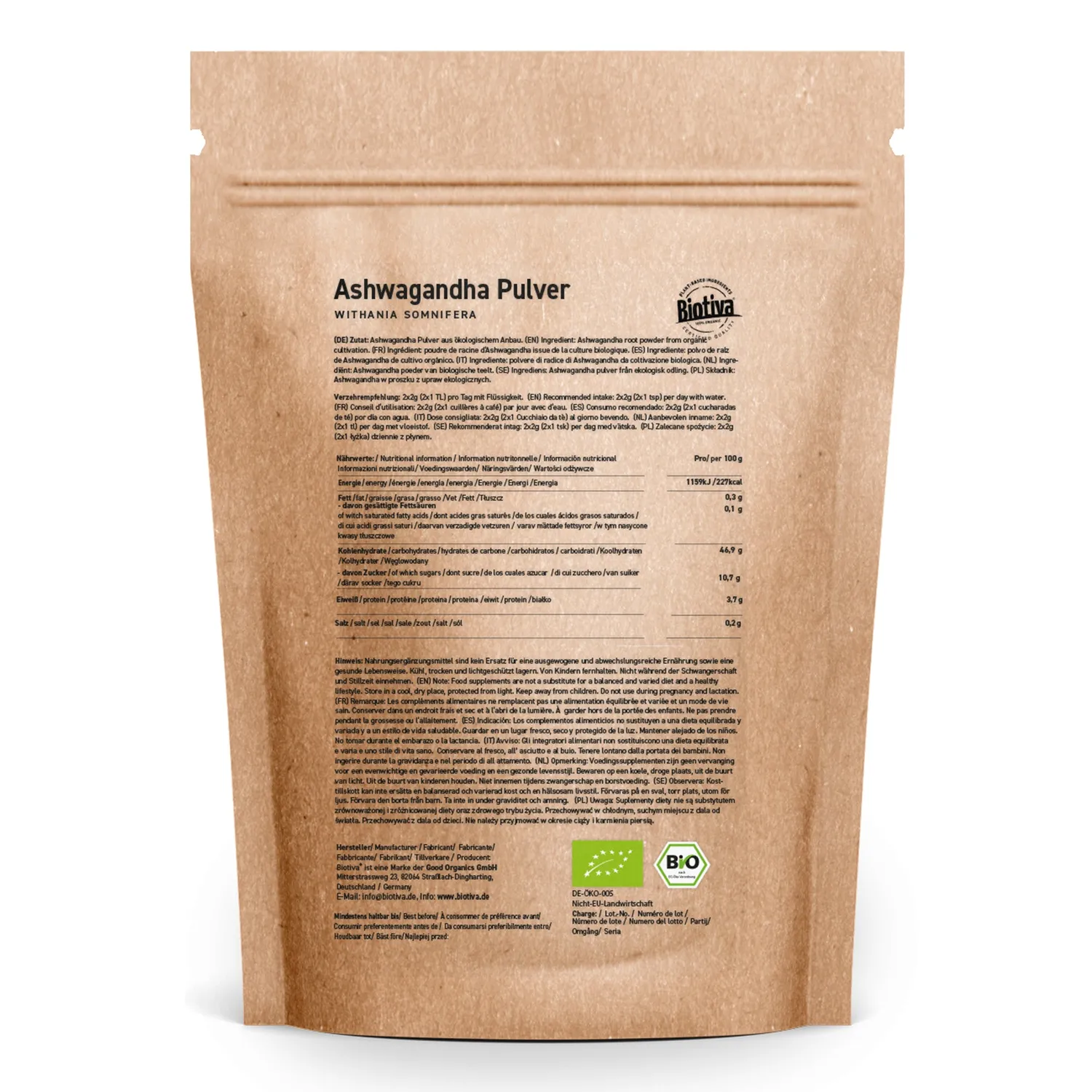 Biotiva Ashwagandha Bio Pulver naturrein