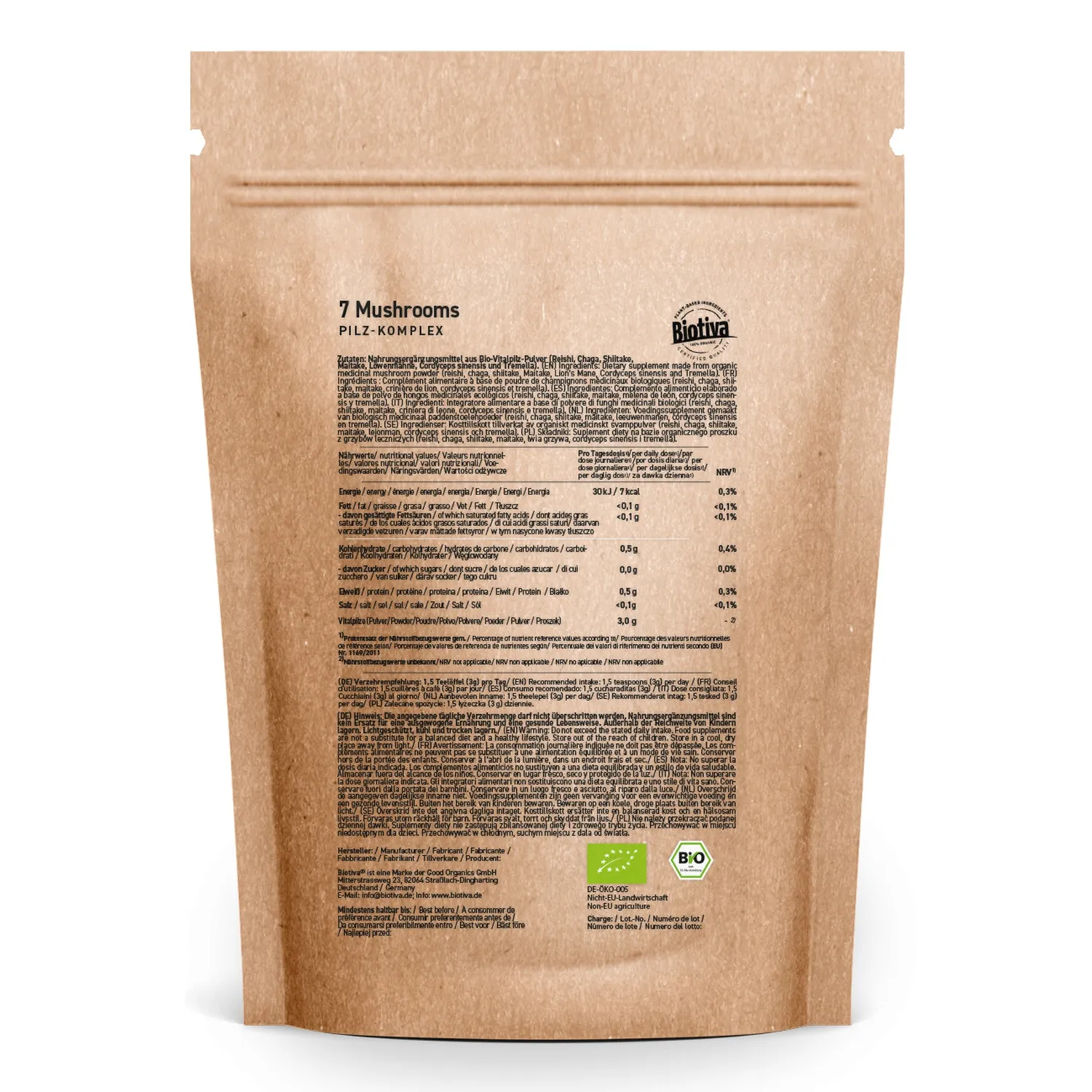 Biotiva 7 Mushrooms Pulver Bio Vitalpilze