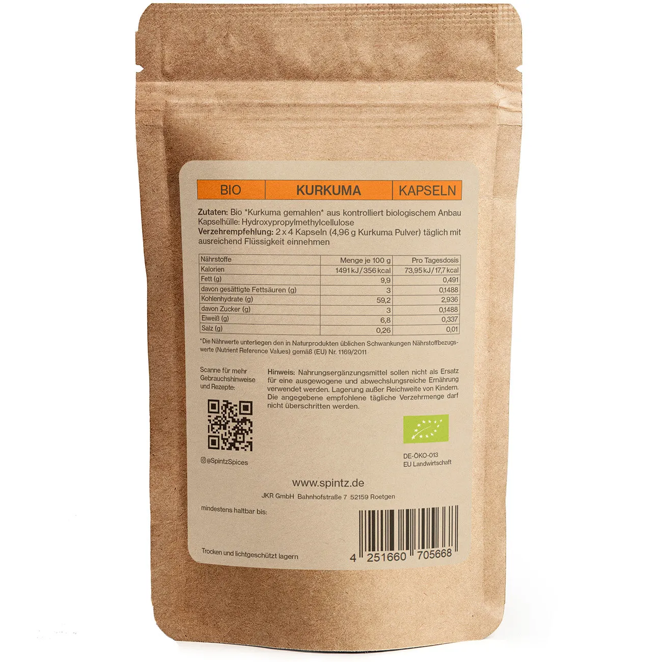 SPINTZ Bio Kurkuma Kapseln HPMC