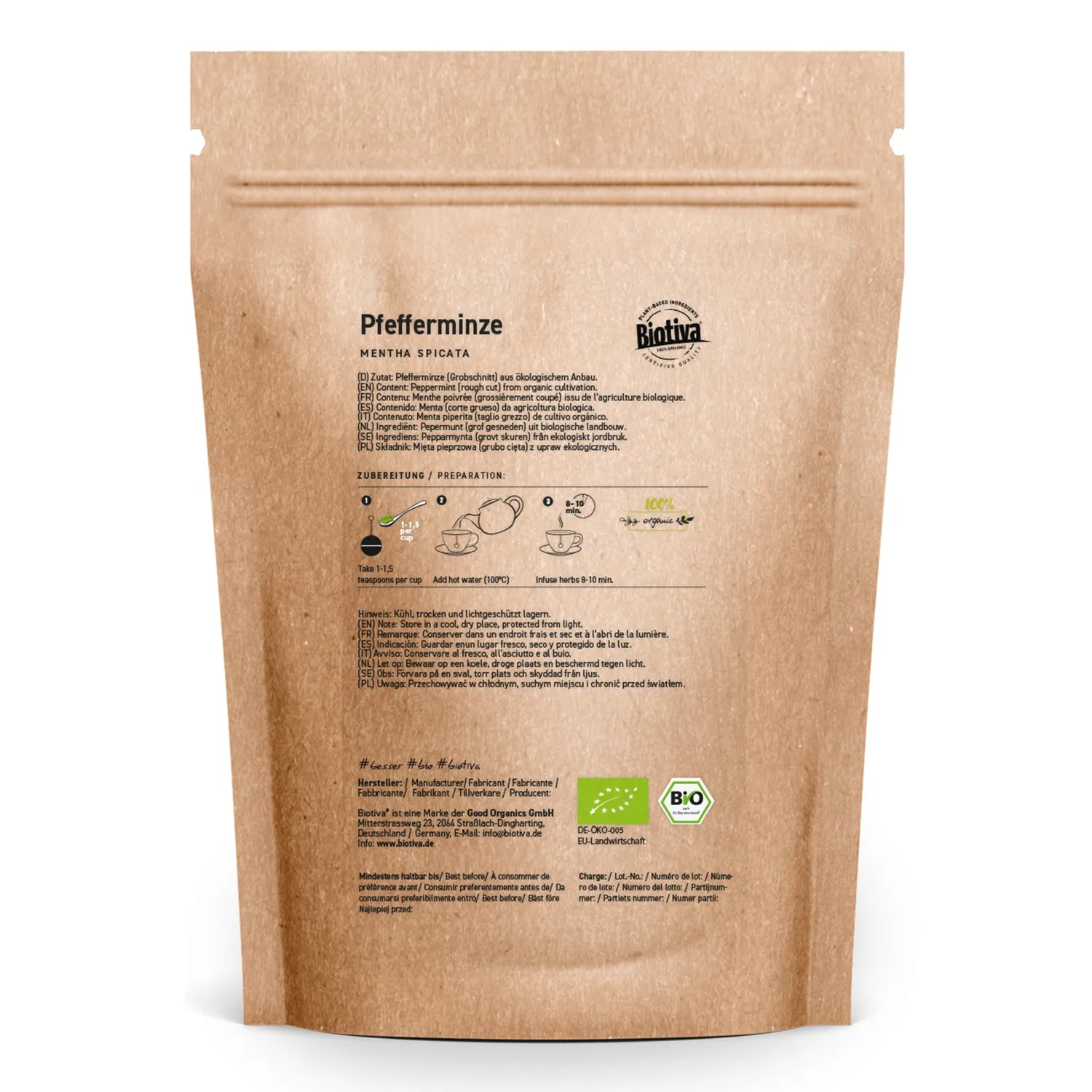 Biotiva Pfefferminz Tee Grobschnitt Bio mild